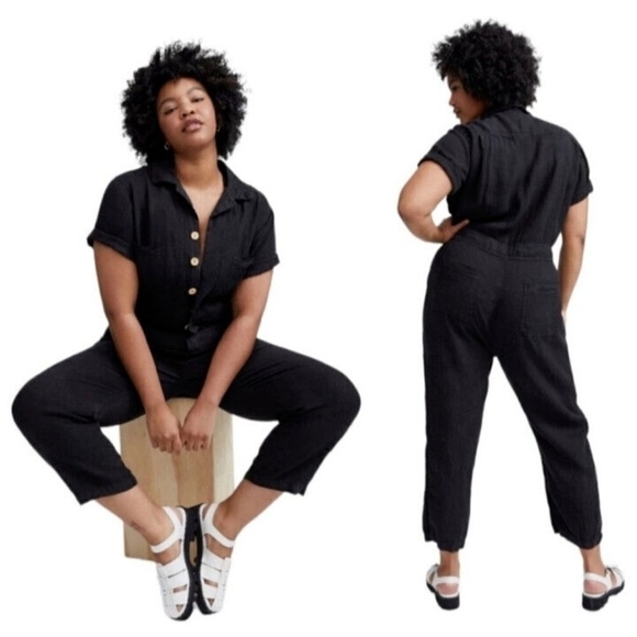 Mate The Label Linen Short Sleeve Black Jumpsuit Size M - Picture 1 of 13
